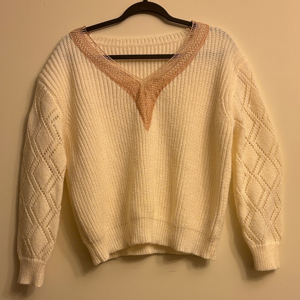 Cream V-Neck Women's Sweater Valentine’s Day
